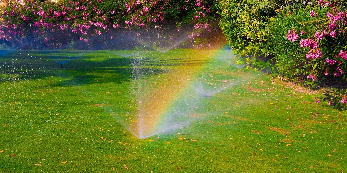Picture of lawn sprinkler watering grass in baton rouge louisiana